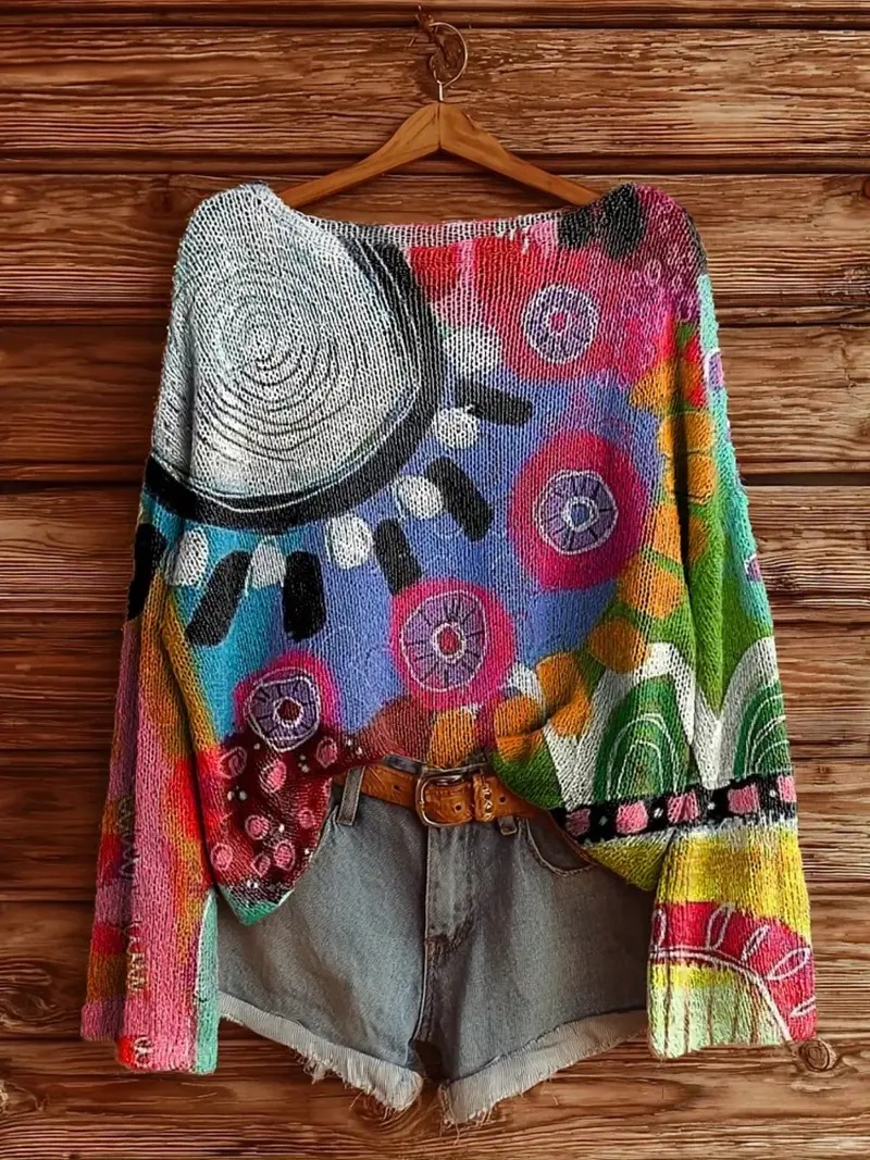 Bohemian Art-Inspired Sweater – Unique Printed Knit for Free Spirits