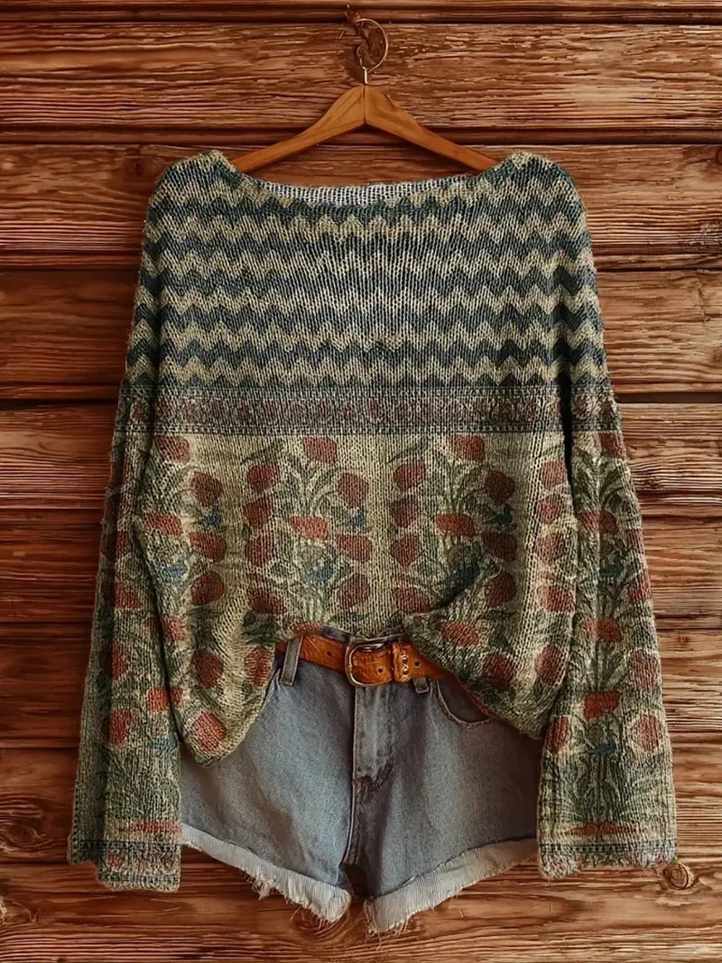 Oversized Boho Knit Sweater – Relaxed Fit Hippie-Inspired Pullover
