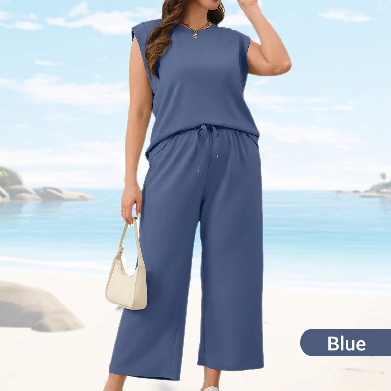 2025 New Women's Casual Sleeveless Top & Wide-Leg Pants Set