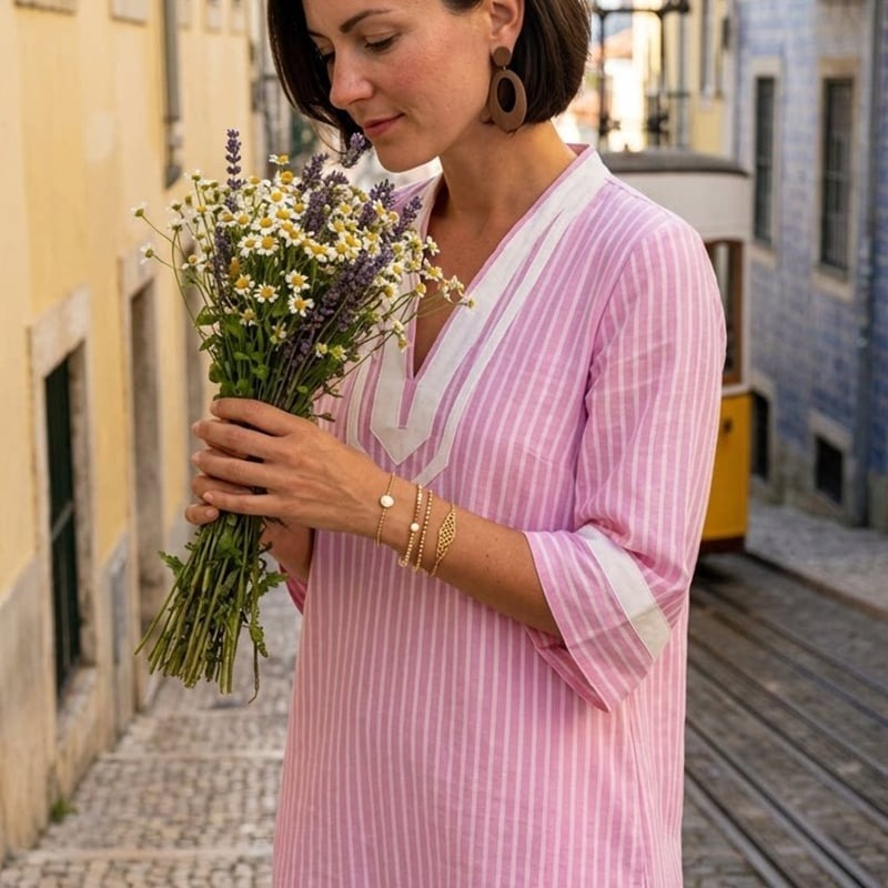 🏖️Summer Sale🔥 Boho V-Neck Short Sleeve Striped Dress