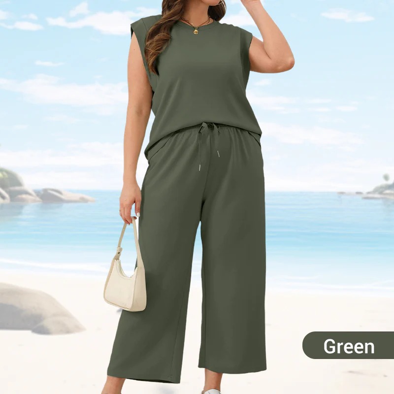2025 New Women's Casual Sleeveless Top & Wide-Leg Pants Set