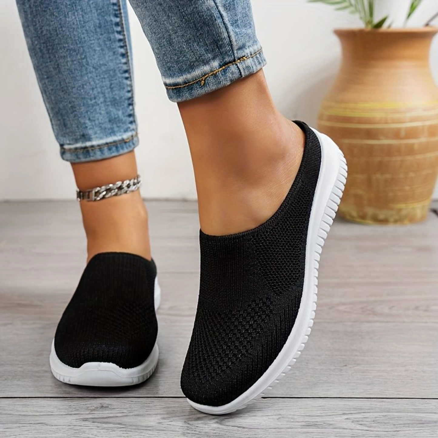 Women’s Breathable Knit Slip-On Walking Shoes