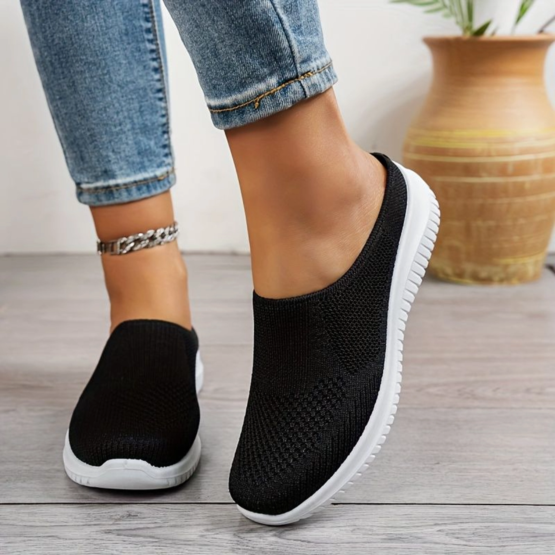 Women’s Breathable Knit Slip-On Walking Shoes