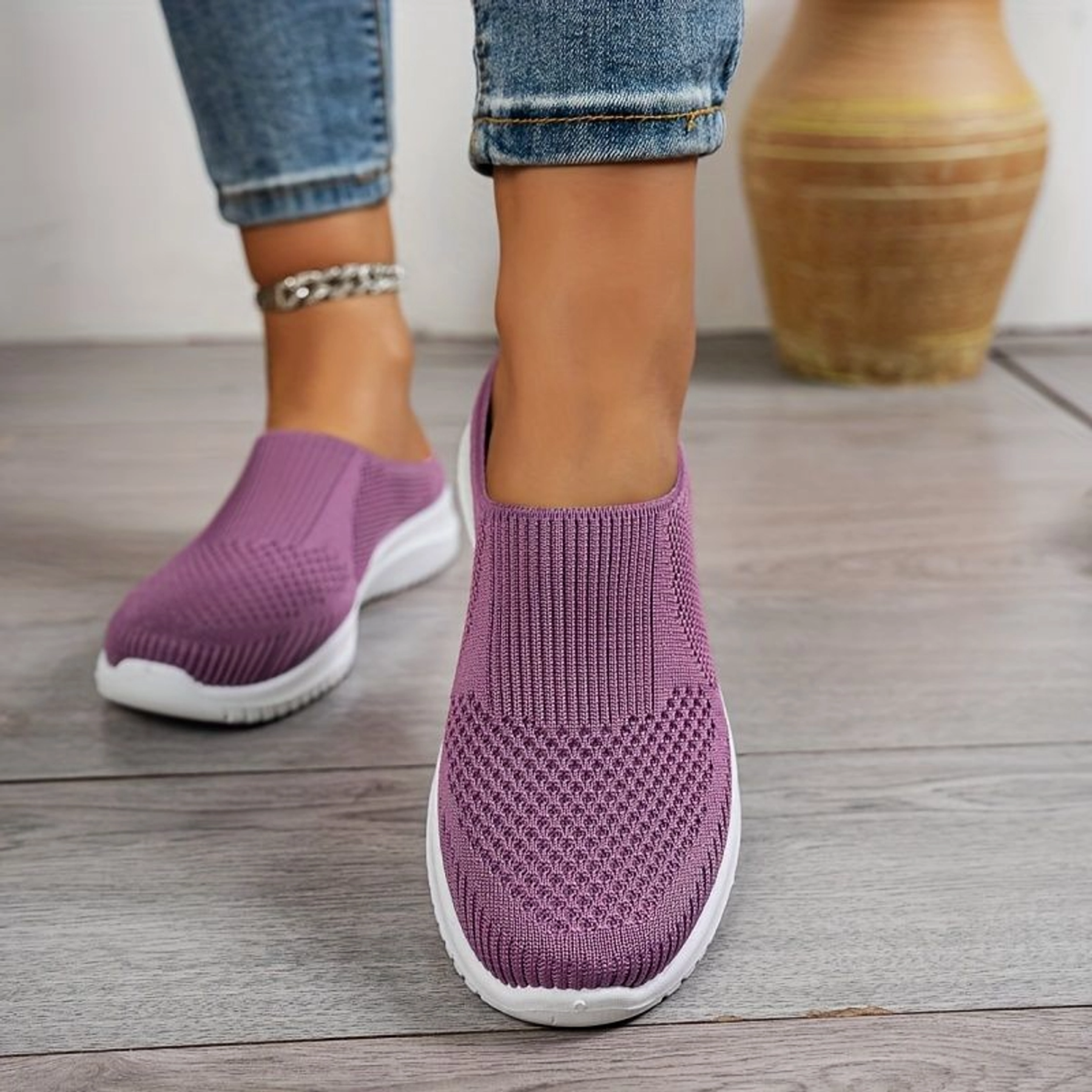 Women’s Breathable Knit Slip-On Walking Shoes
