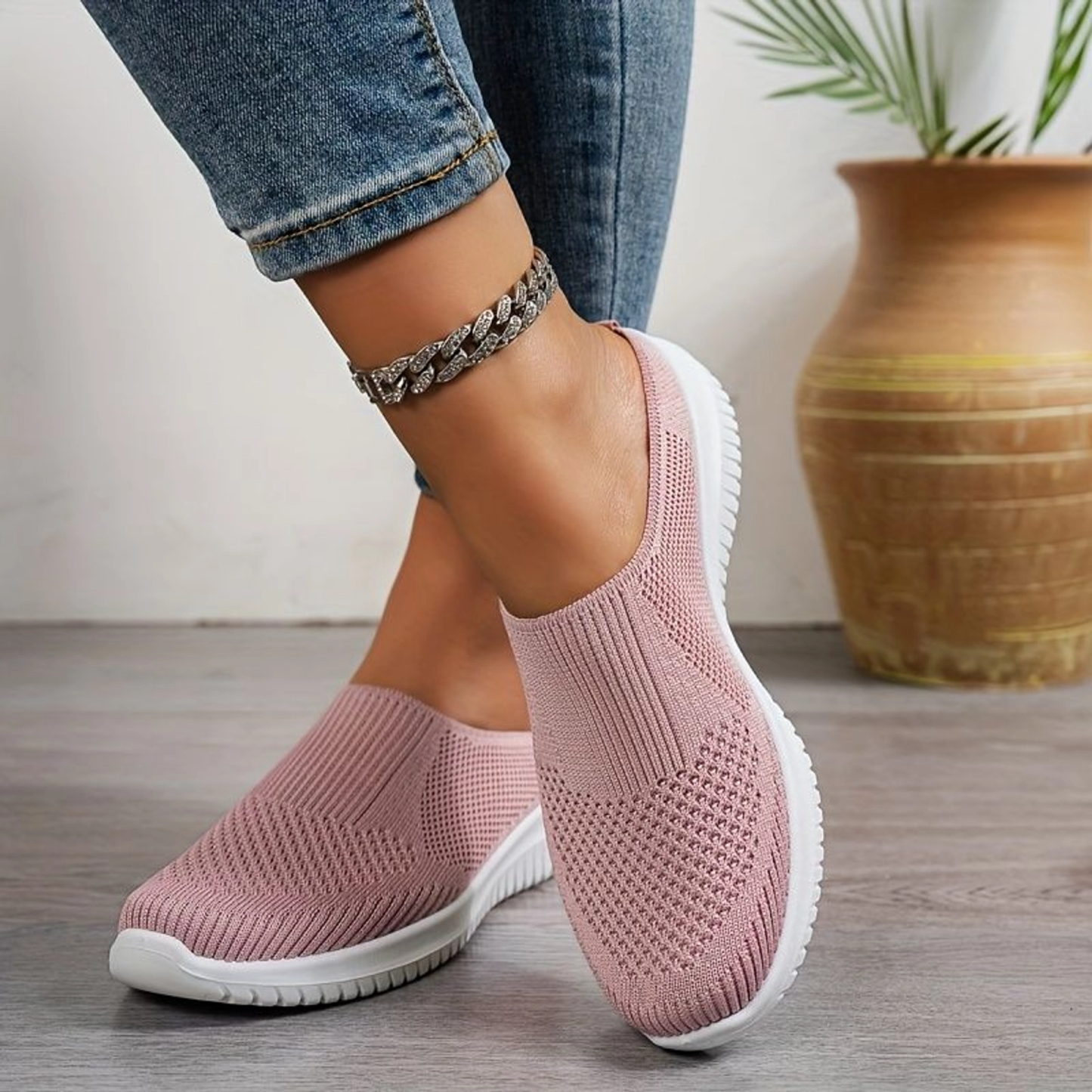 Women’s Breathable Knit Slip-On Walking Shoes