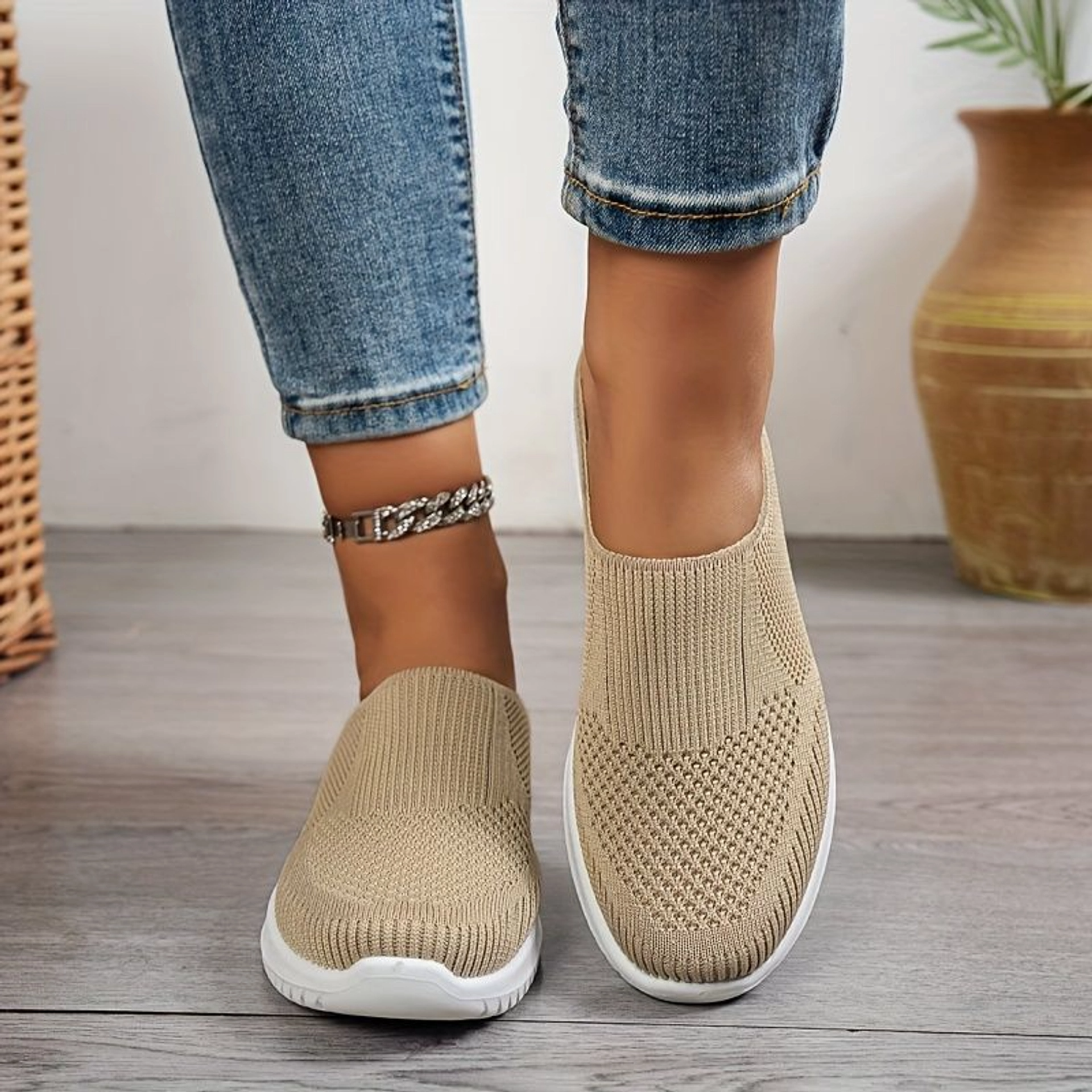Women’s Breathable Knit Slip-On Walking Shoes