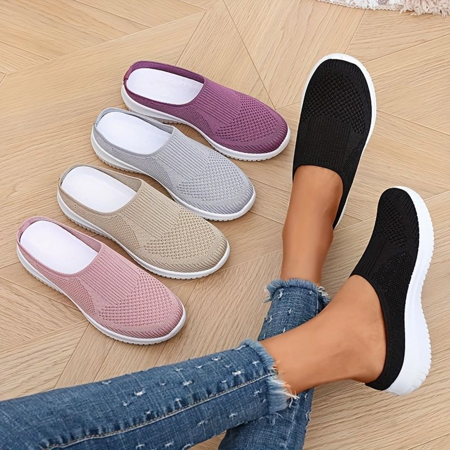Women’s Breathable Knit Slip-On Walking Shoes