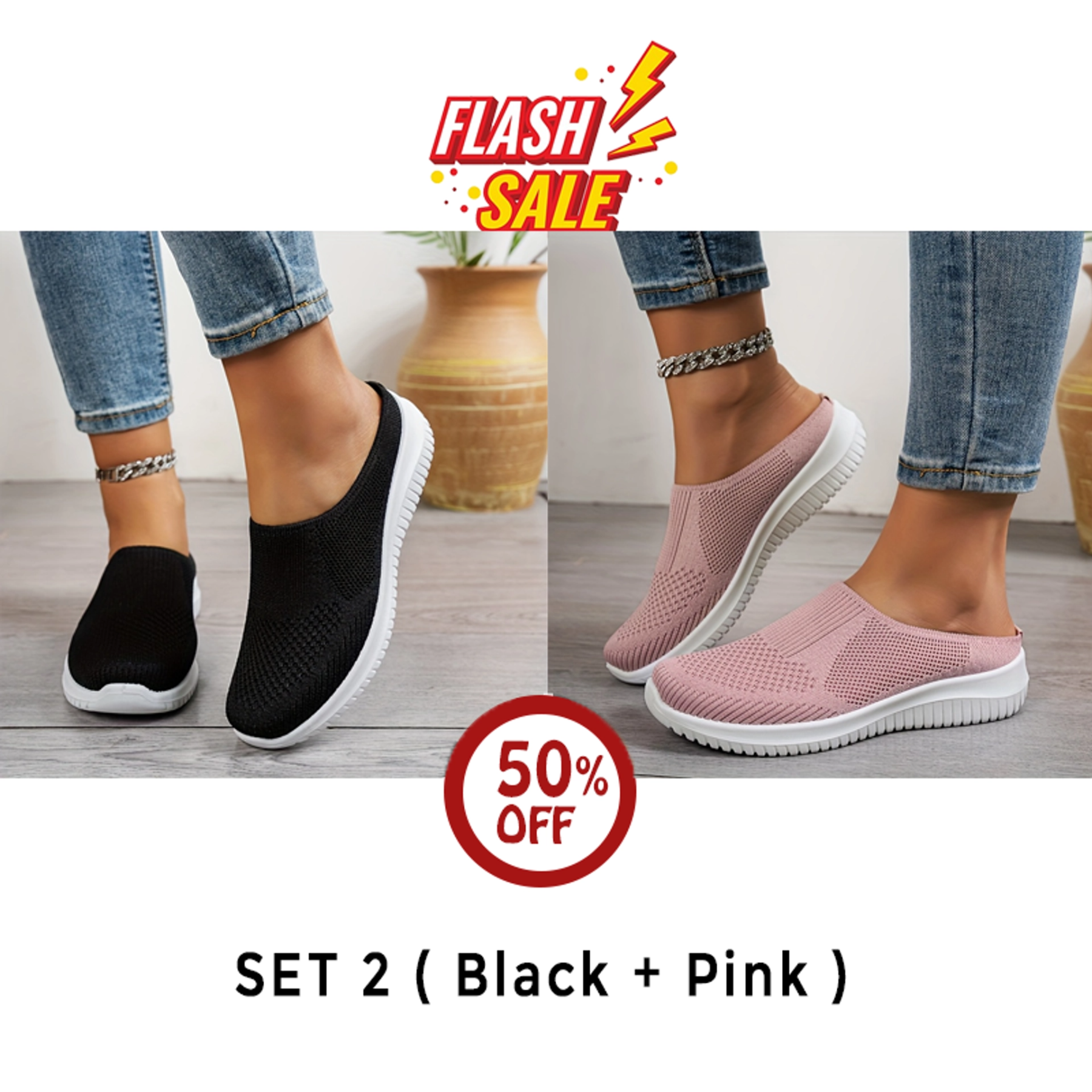 Women’s Breathable Knit Slip-On Walking Shoes