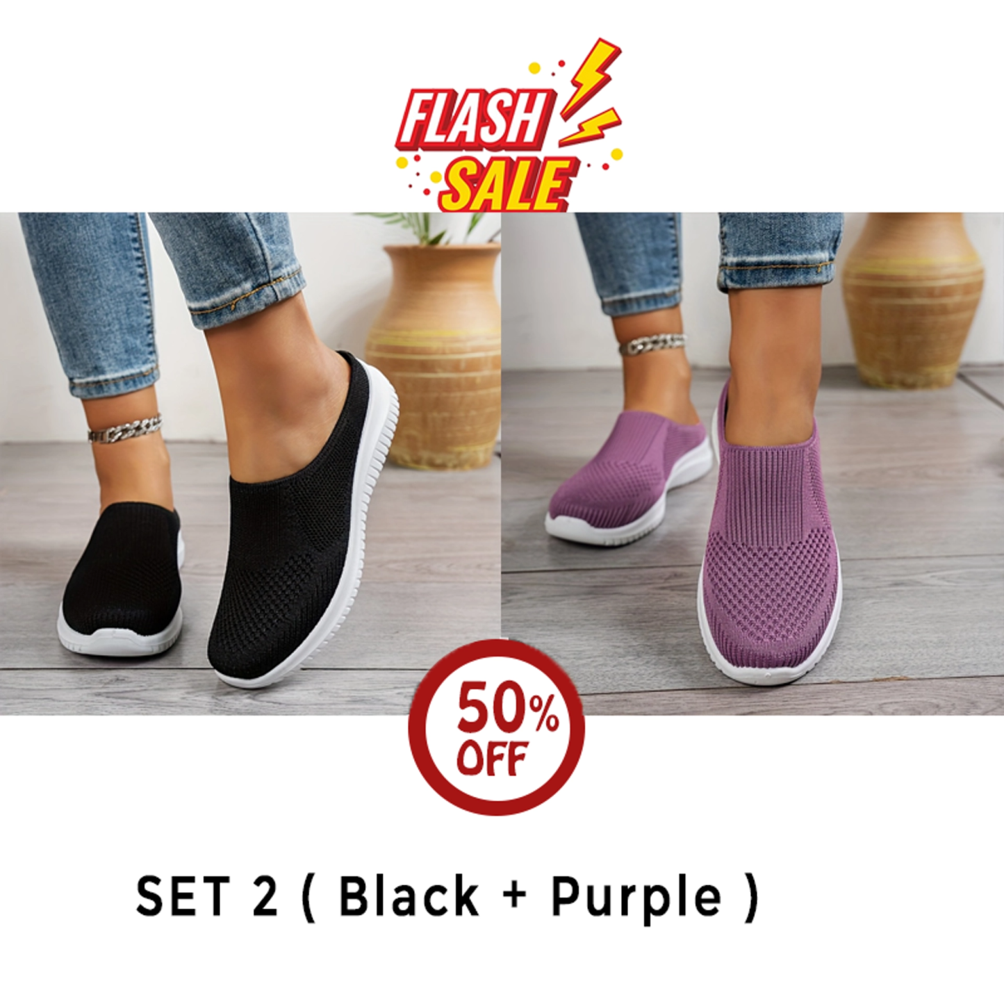 Women’s Breathable Knit Slip-On Walking Shoes