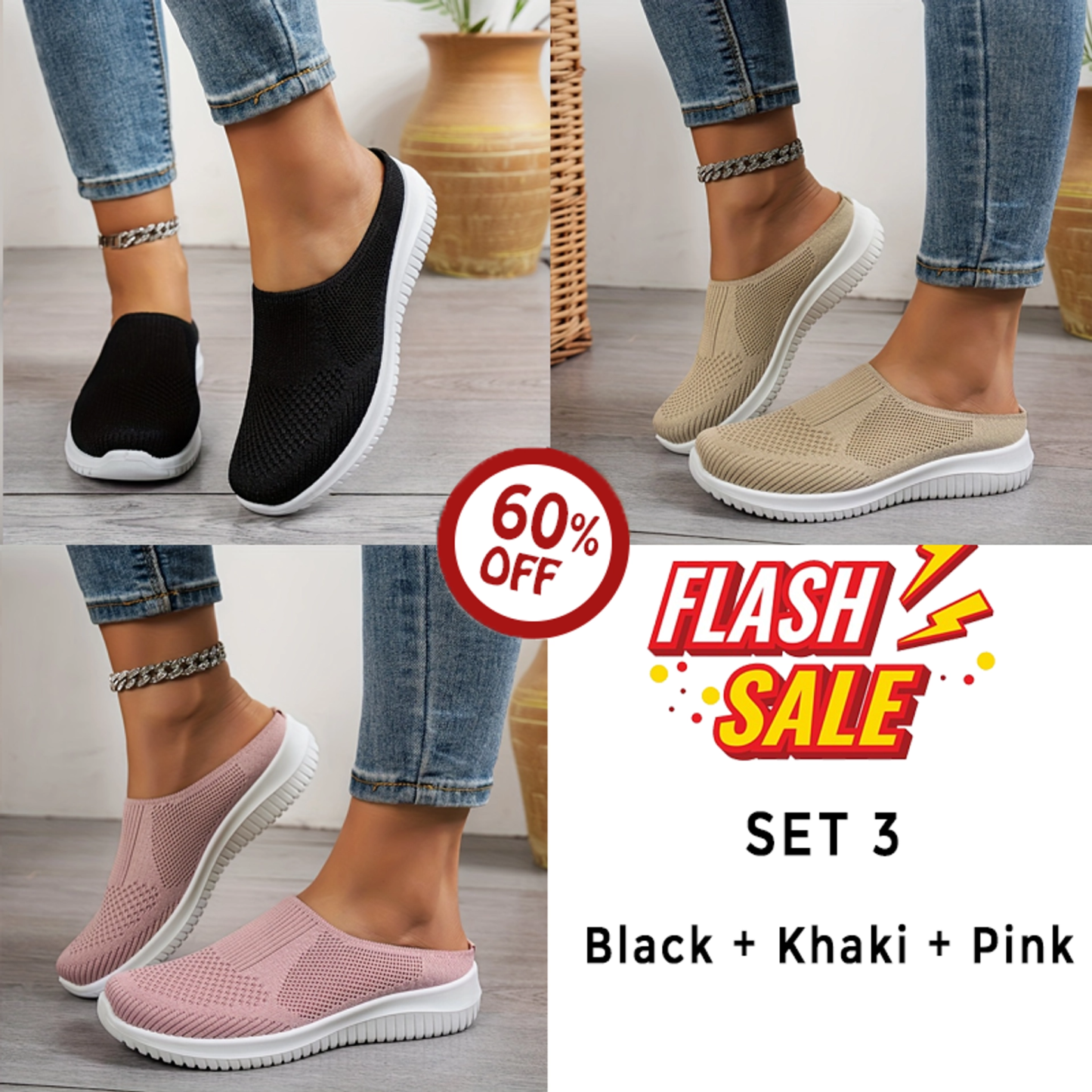 Women’s Breathable Knit Slip-On Walking Shoes