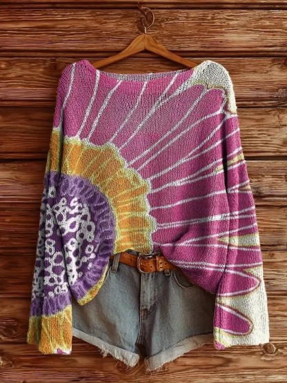 Bohemian Vintage Knit Sweater – Cozy Loose Fit Pullover for Everyday Style