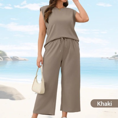 2025 New Women's Casual Sleeveless Top & Wide-Leg Pants Set