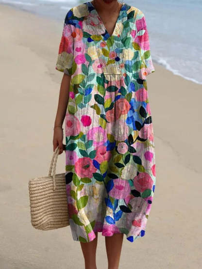 Odelia - Colorful Floral Cotton Linen Shirt