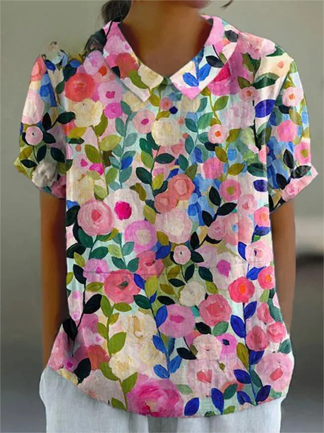 Odelia - Colorful Floral Cotton Linen Shirt