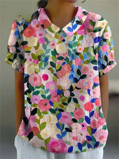 Odelia - Colorful Floral Cotton Linen Shirt