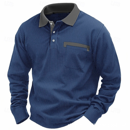 Men's Cotton Waffle Patch Collar Casual Business Polo Shirt