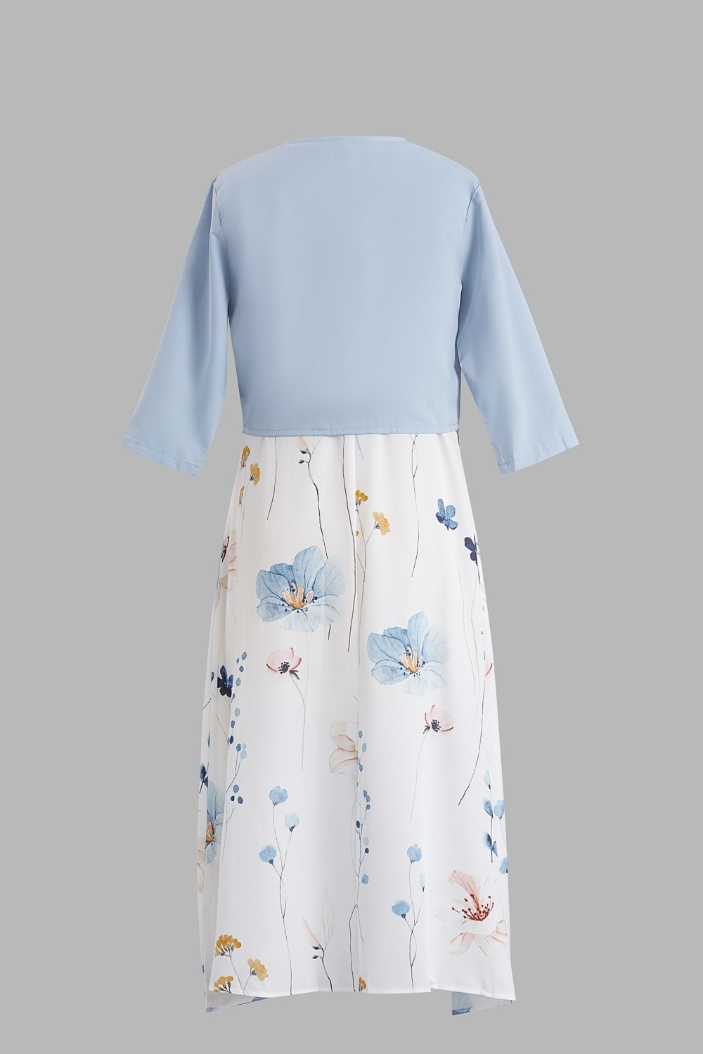 V Neck Half Sleeve Floral Two Piece Midi Dress