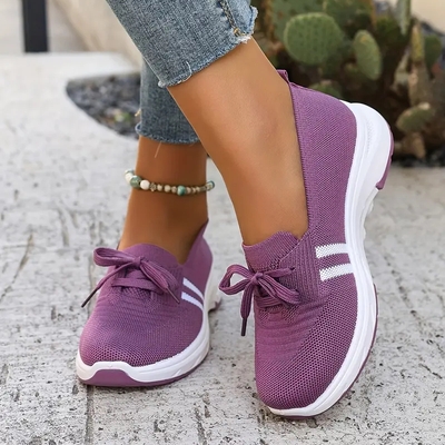 🔥Summer Best Seller🔥Women’s Breathable Knit Slip-On Sneakers with Bow – Lightweight Low-Top Casual Shoes in Beige u0026 White for Everyday Comfort