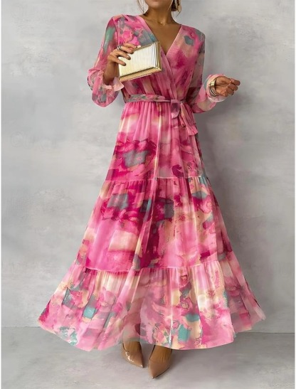 Cedar V-Neck Floral Wrap Dress – Lightweight, Long Sleeve Everyday Style