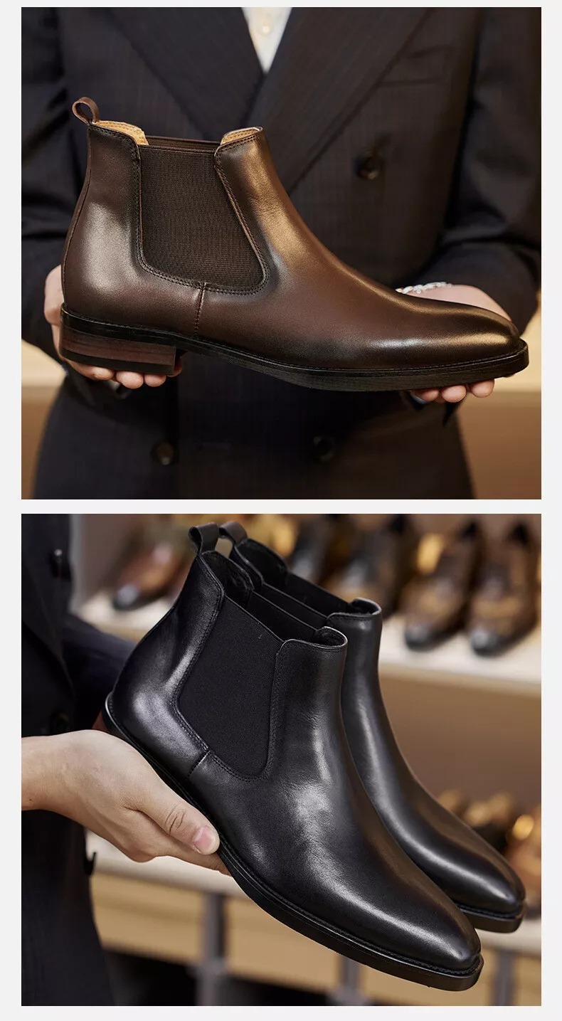 Western British Style Mens Real Leather Pull on Chelsea Ankle Boots