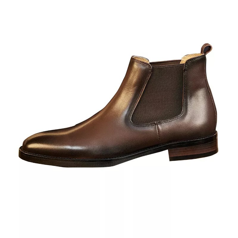 Western British Style Mens Real Leather Pull on Chelsea Ankle Boots