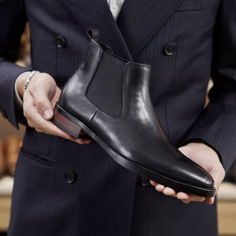 Western British Style Mens Real Leather Pull on Chelsea Ankle Boots