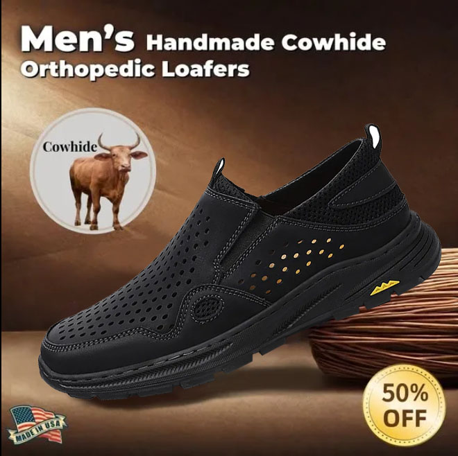 (⏰Limited Time Sale 70% OFF) Men's Orthopedic Leather Loafers - Comfortable Orthopedic Wide Toe Arch Support - Quick Dry Breathable Cushioning Non-slip and Puncture Resistant