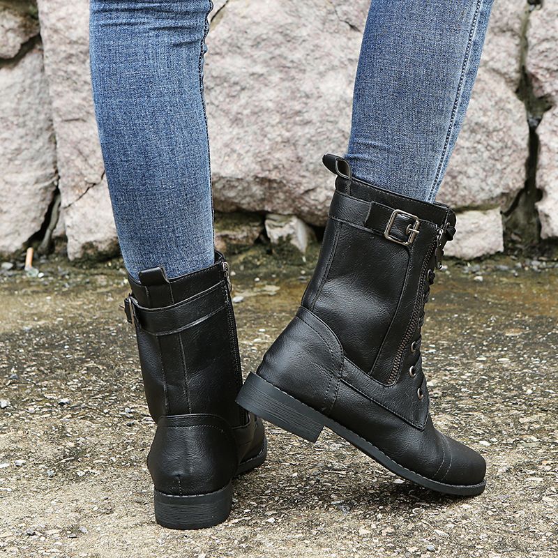 Women's Round Toe Side Zipper Leather Orthopedic Boots