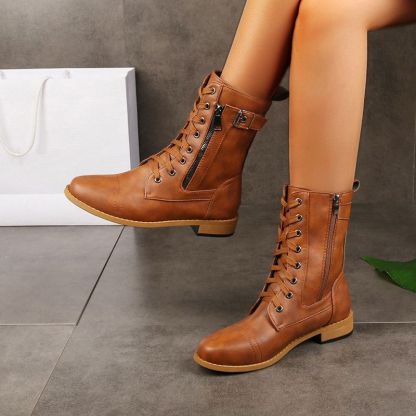 Women's Round Toe Side Zipper Leather Orthopedic Boots