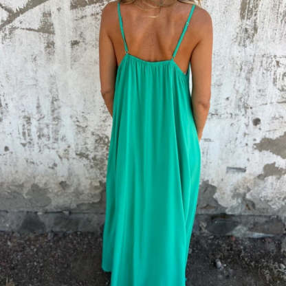 💐 Women's Elegant Lace Trim V-Neck Spaghetti Strap Maxi Dress