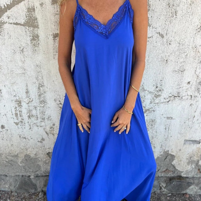 💐 Women's Elegant Lace Trim V-Neck Spaghetti Strap Maxi Dress