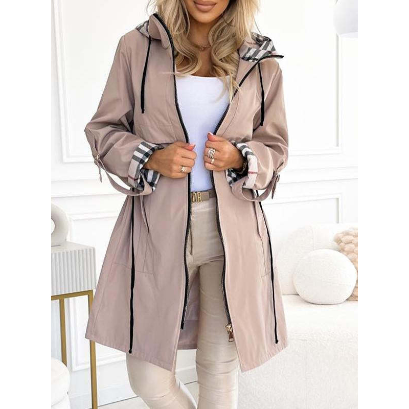 Spring and autumn hooded zipper casual trench coat