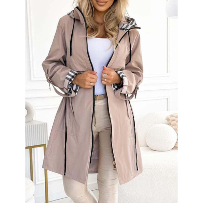 Spring and autumn hooded zipper casual trench coat