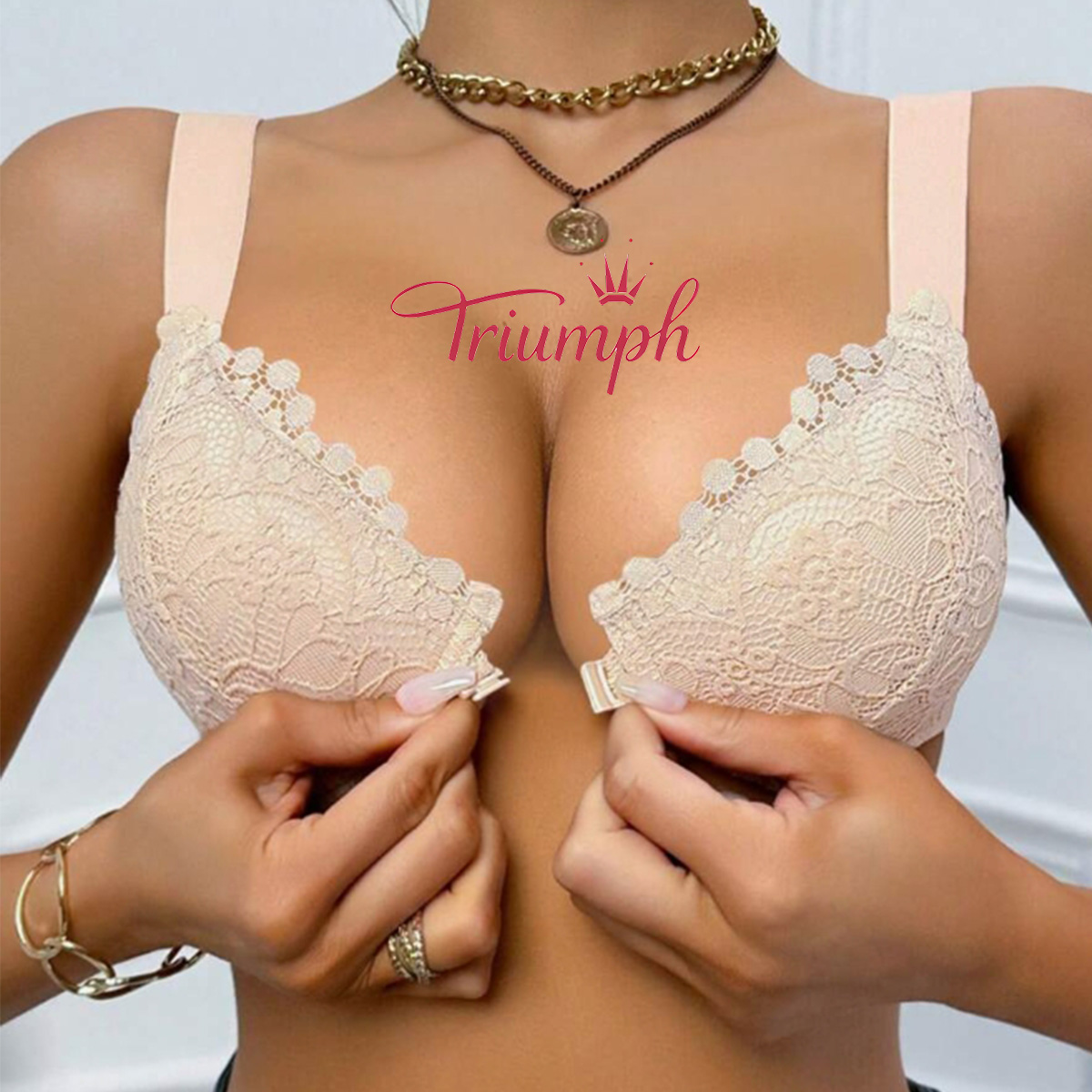 Triumph - 3 τεμάχια. ✨Γυναικείο σουτιέν ζακάρ με μπροστινό κούμπωμα
