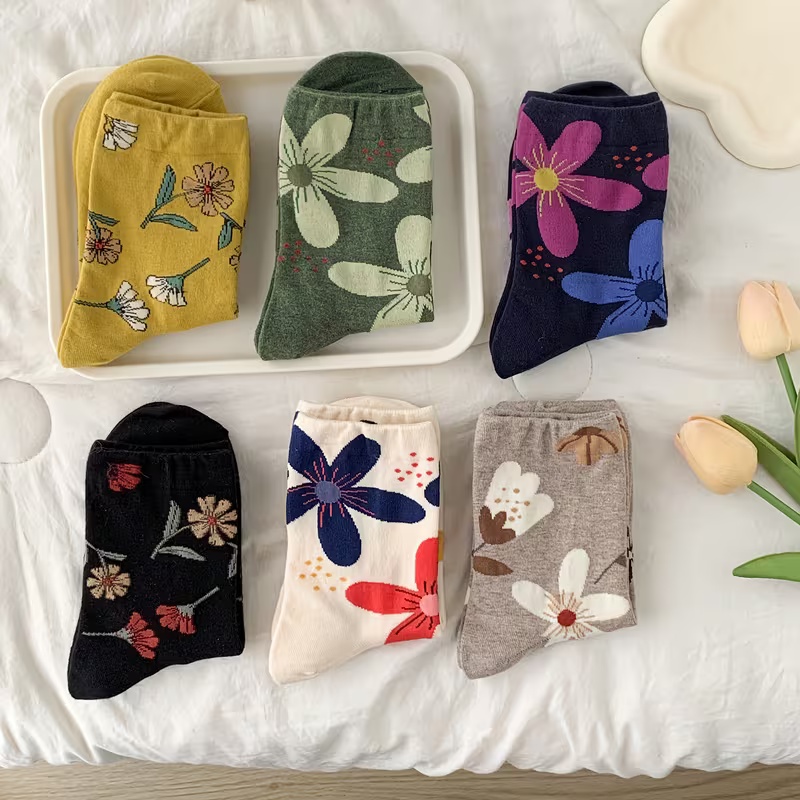 6-Pack Women's Floral Print Mid-Calf Socks