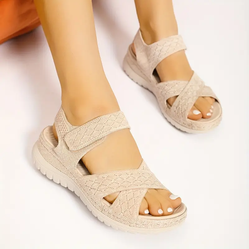 Women's Casual Woven Fabric Cut-Out Print Sandals 