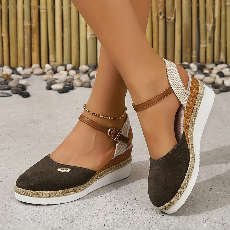 Women's Platform Sandals with Thick Sole, Braided Detail, Elastic Ankle Strap for Casual Summer