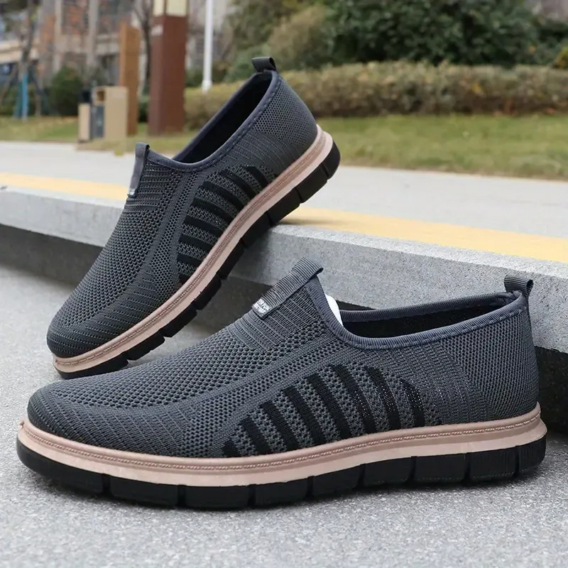 Men's Casual Breathable Knit Fabric Rubber Sole Slip-On Sneakers