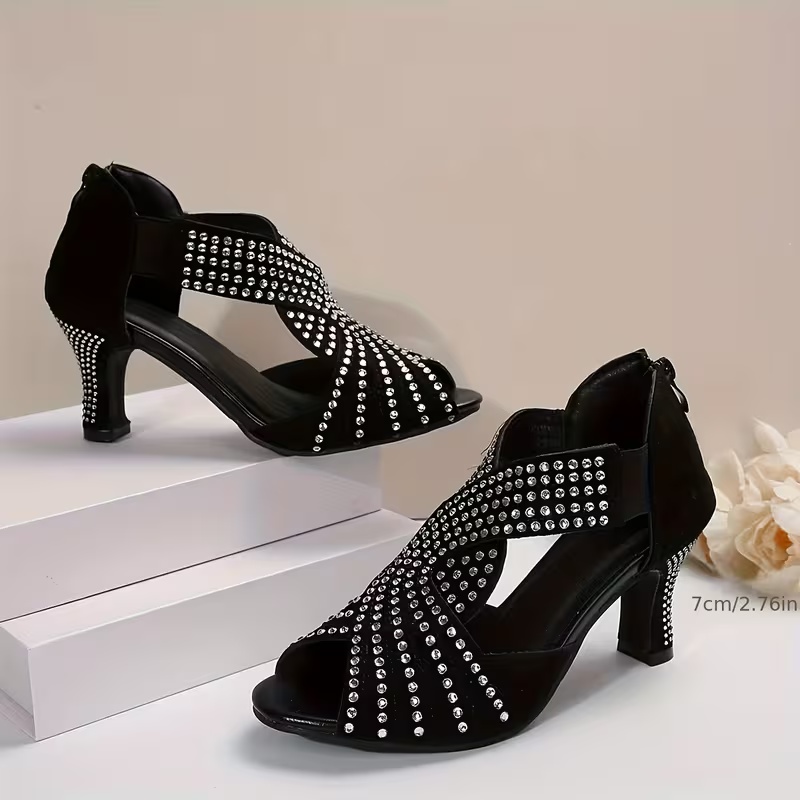 Women's Overseas Thin Heel Rhinestone Hollow Zipper Sandals