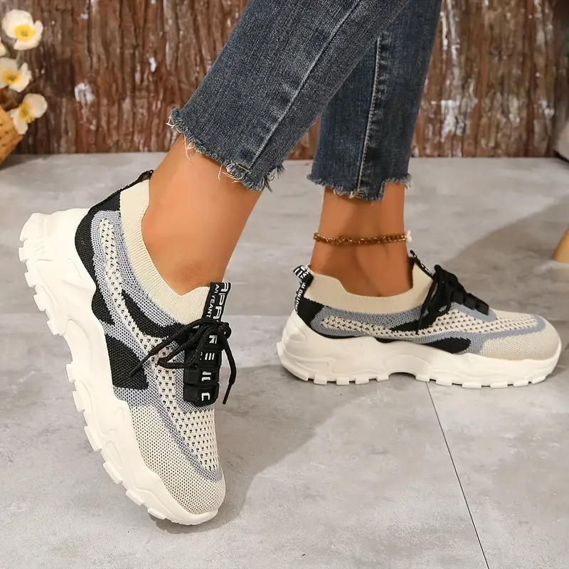 Women's Breathable Mesh Platform Casual Lace Up Sneakers