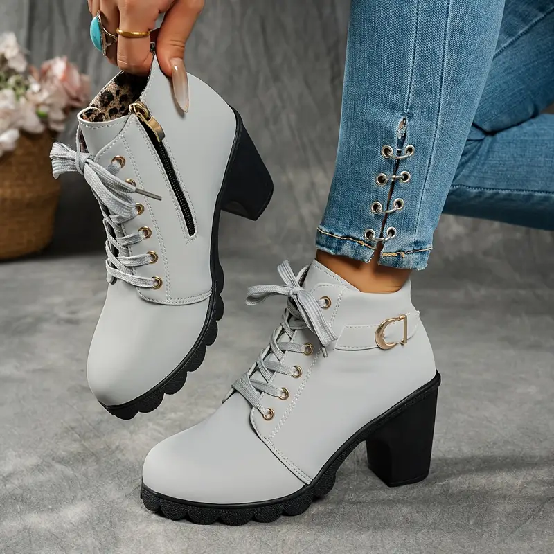 Women's Mid-Heel Ankle Boots with Side Zipper