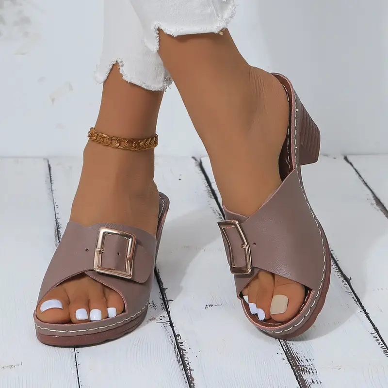 Women's Solid Color Stylish Chunky Heel Sandals