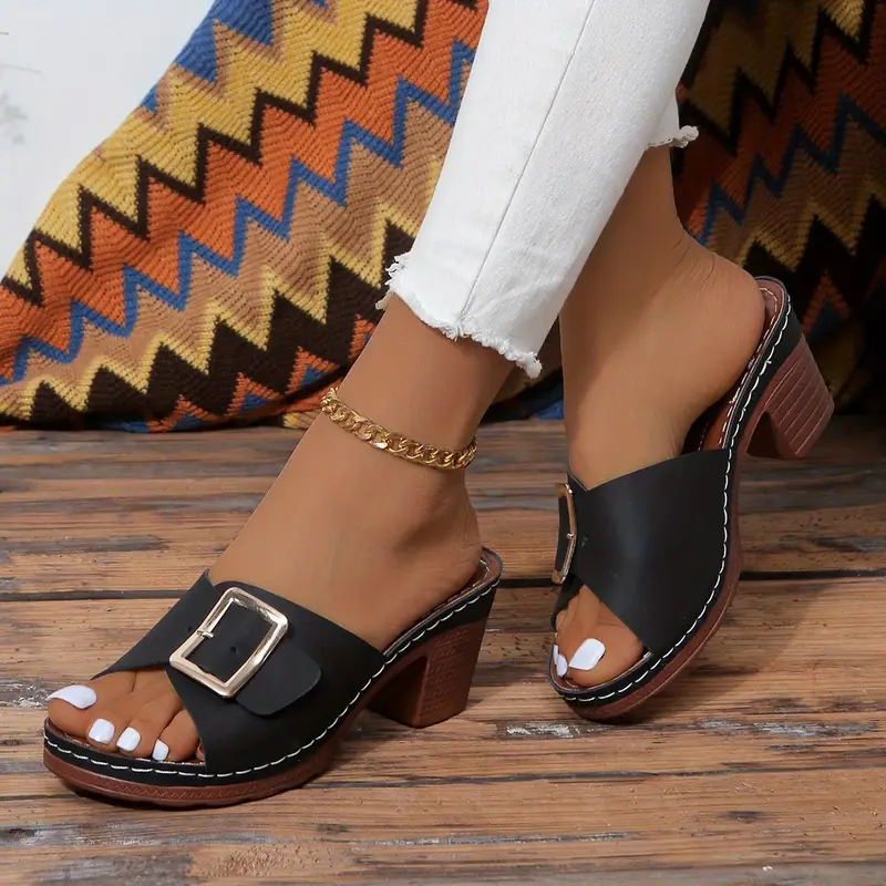 Women's Solid Color Stylish Chunky Heel Sandals
