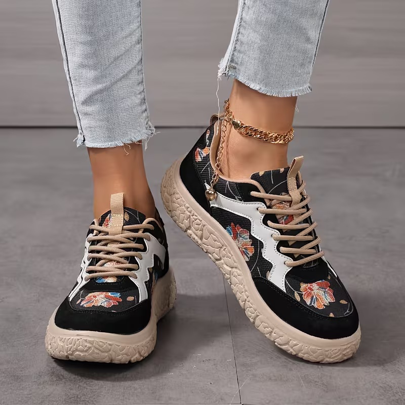 Women's Casual Floral Lace-Up Sneakers