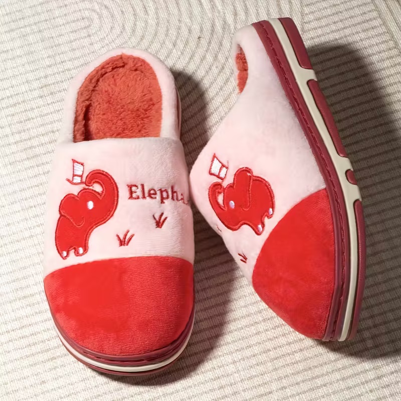 Women's Winter Plush Slip-On Slippers with Elephant Cartoon Design