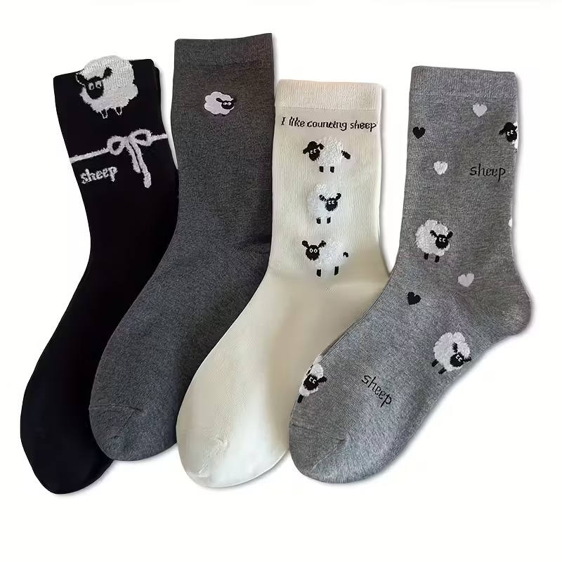 4 Pairs of Women's Winter Cartoon Animal Pattern Socks