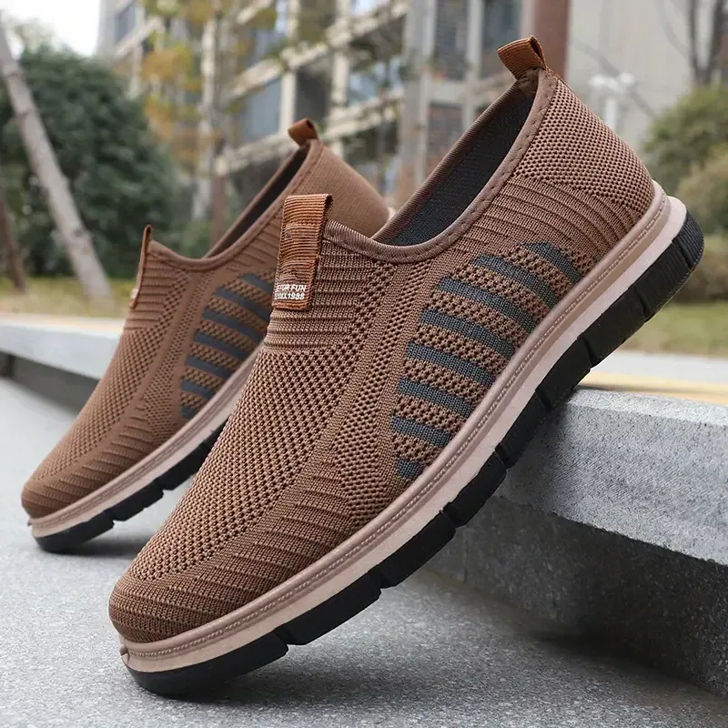 Men's Casual Breathable Knit Fabric Rubber Sole Slip-On Sneakers
