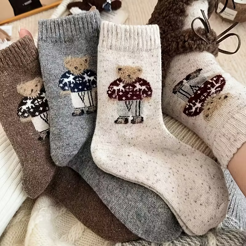 5-Pair Winter Vintage Fleece-Lined Sweater Bear Comfortable Mid-Calf Socks