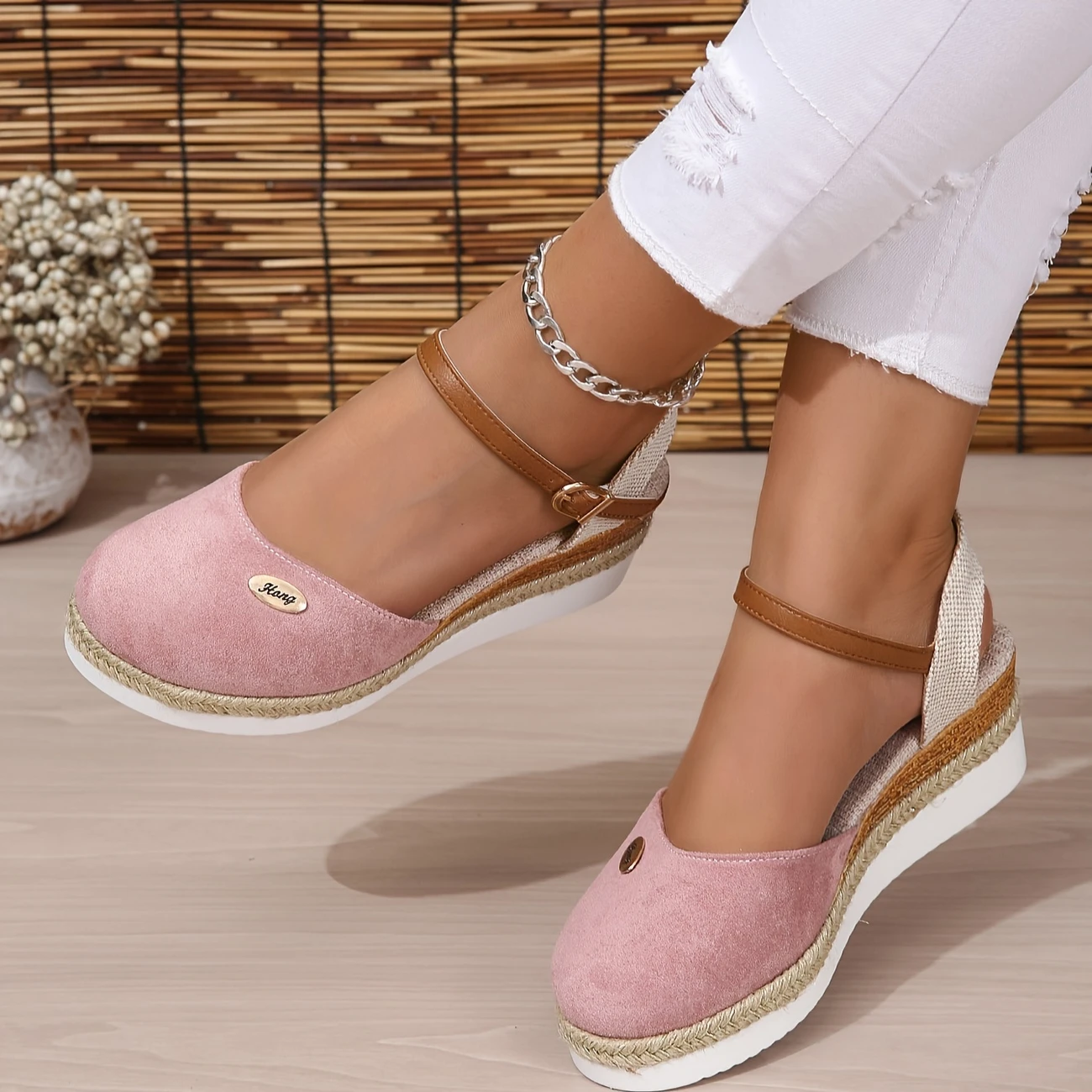 Women's Platform Sandals with Thick Sole, Braided Detail, Elastic Ankle Strap for Casual Summer