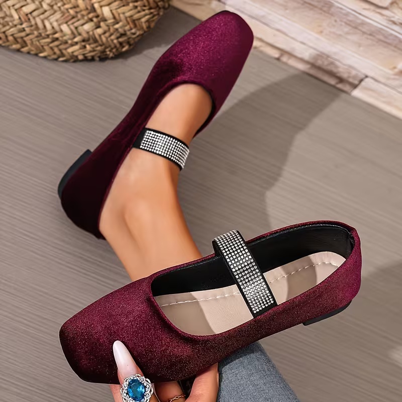 Women's Rhinestone Decor Mary Jane Flat Shoes